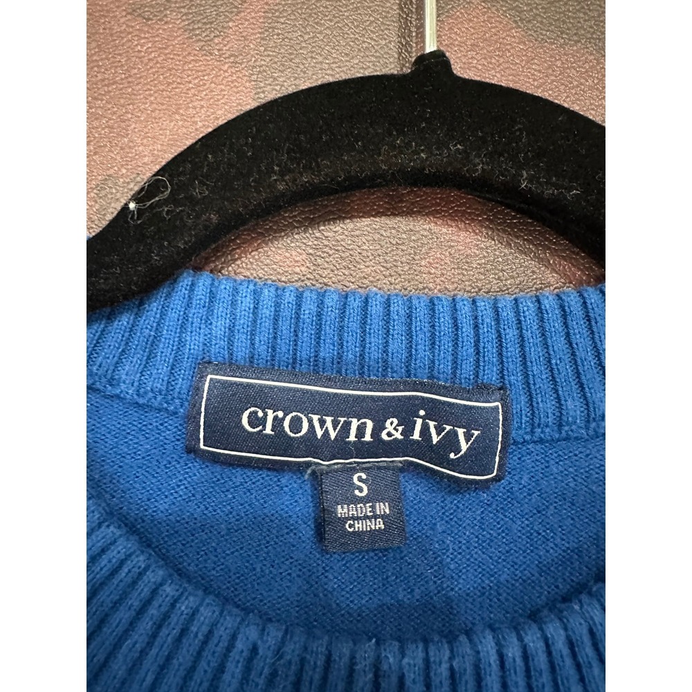 Crown & Ivy Blue American Flag Sweater Womens Small Cotton Wool Blend Crewneck - Picture 3 of 10